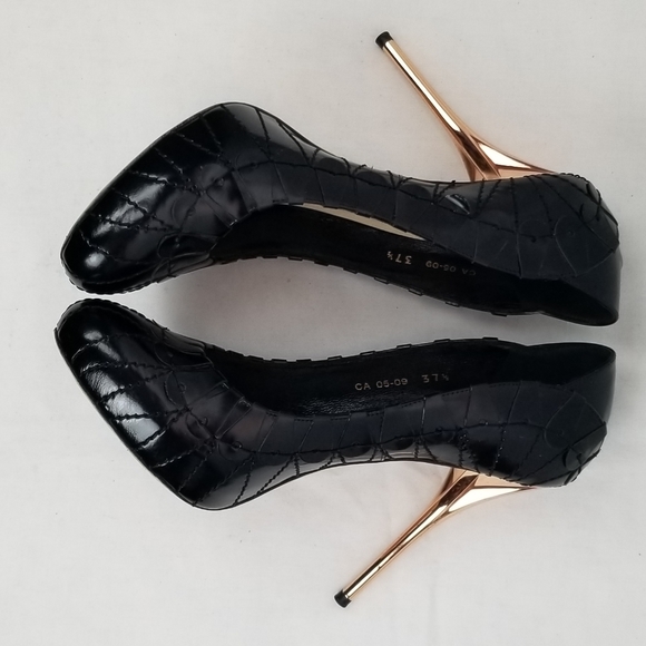 Dior Serpent Picasso Black Leather Hidden Platform Stiletto Heel Pumps size 37.5 - Picture 7 of 11